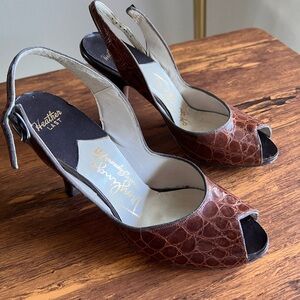 Vintage leather Brown Peep-Toe Slingback Heels